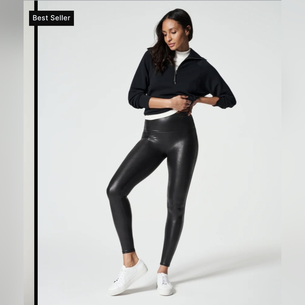 Spanx Leggings Leather Faux Large New With Tags